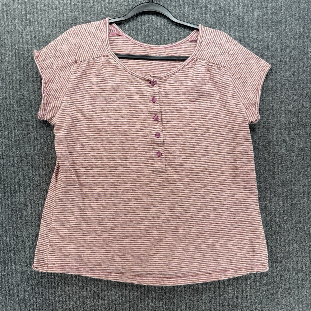 Woolrich Top Womens XL Pink Striped Henley Short Sleeve 90s Grunge Casual Cotton